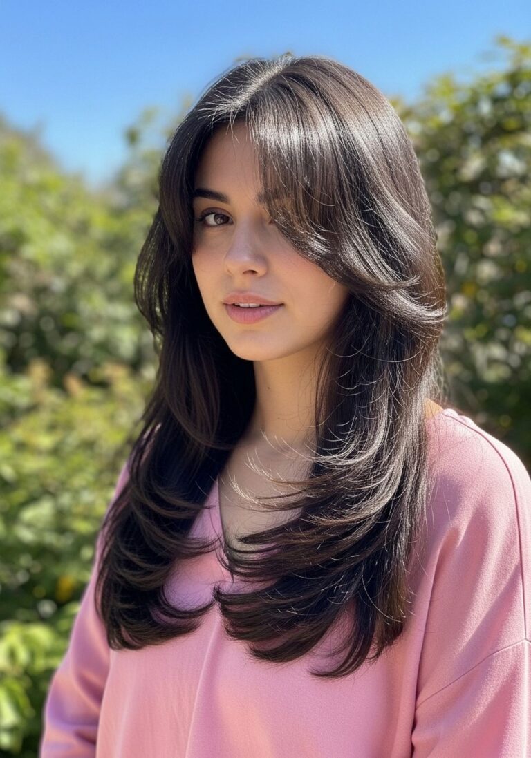 Long Butterfly Layers with Curtain Bangs Hairstyles