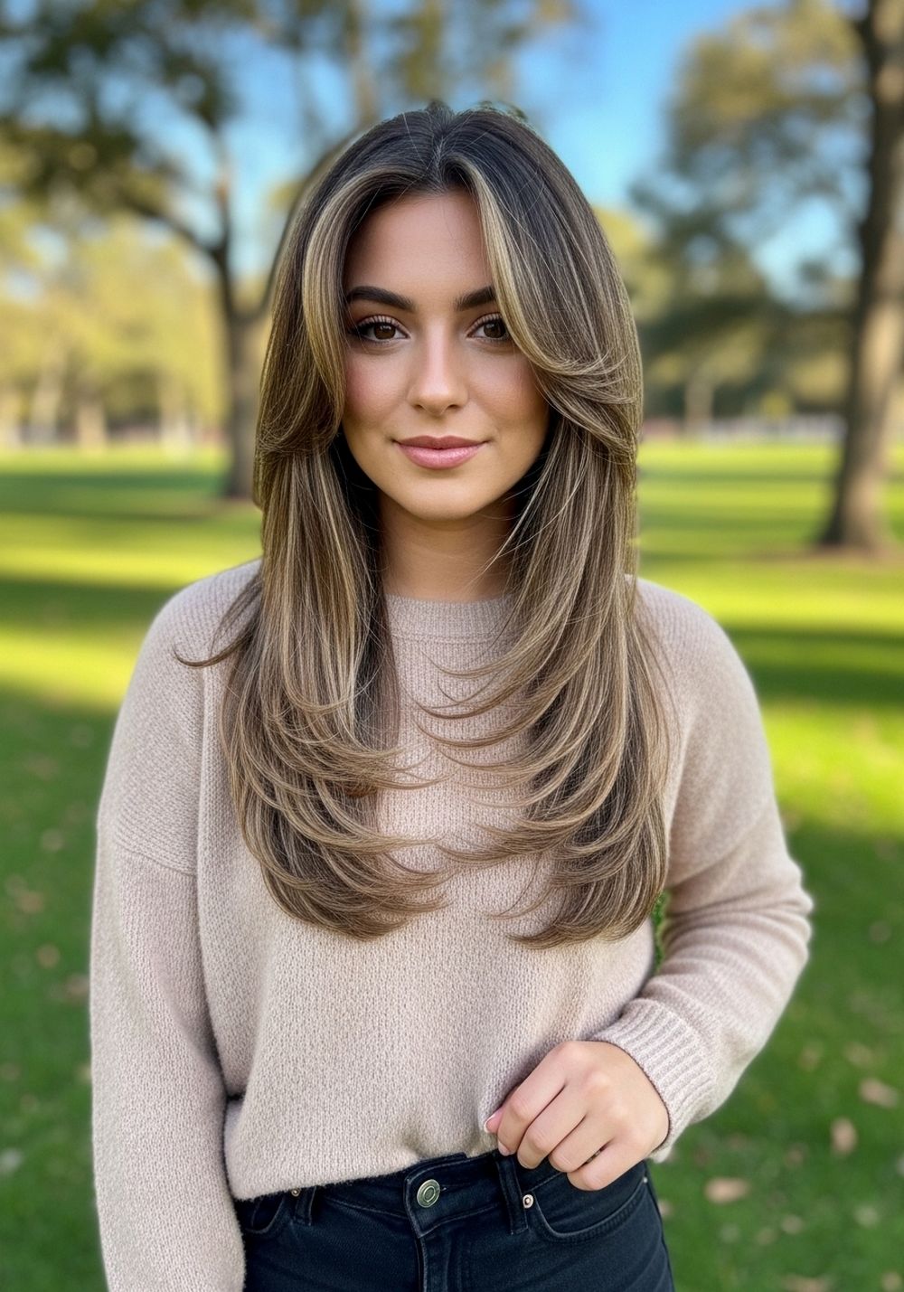 Long Waterfall Layers with Face Frame Hairstyle