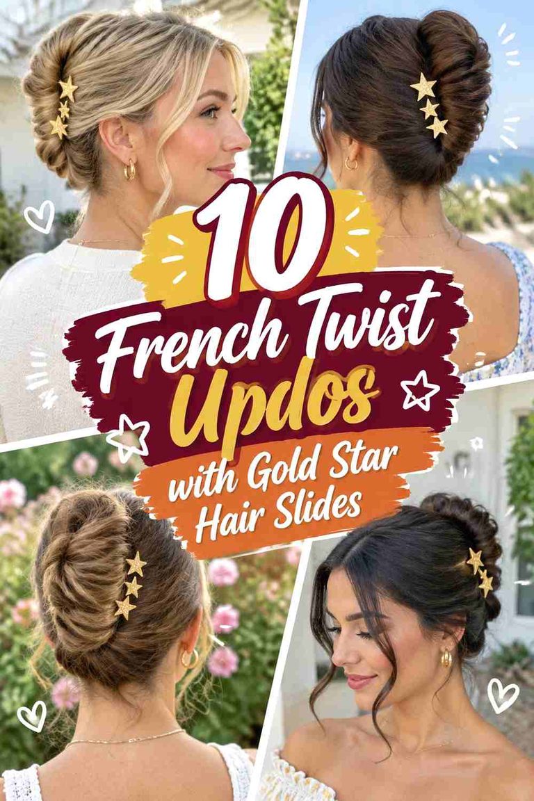 10 French Twist Updos with Gold Star Hair Slides