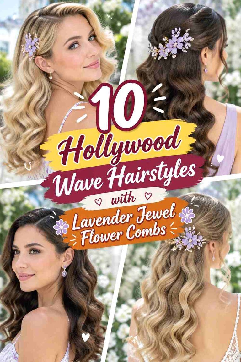 10 Hollywood Wave Hairstyles with Lavender Jewel Flower Combs