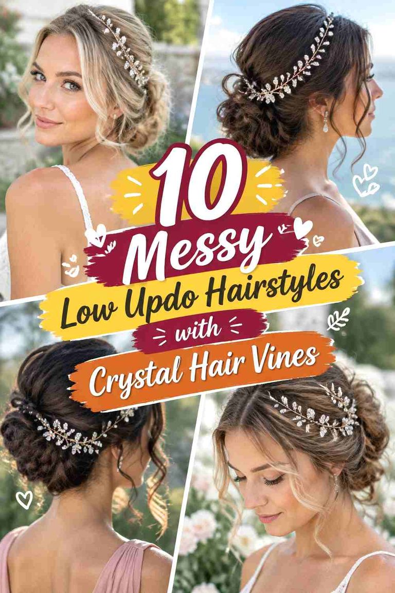 10 Messy Low Updo Hairstyles with Crystal Hair Vines
