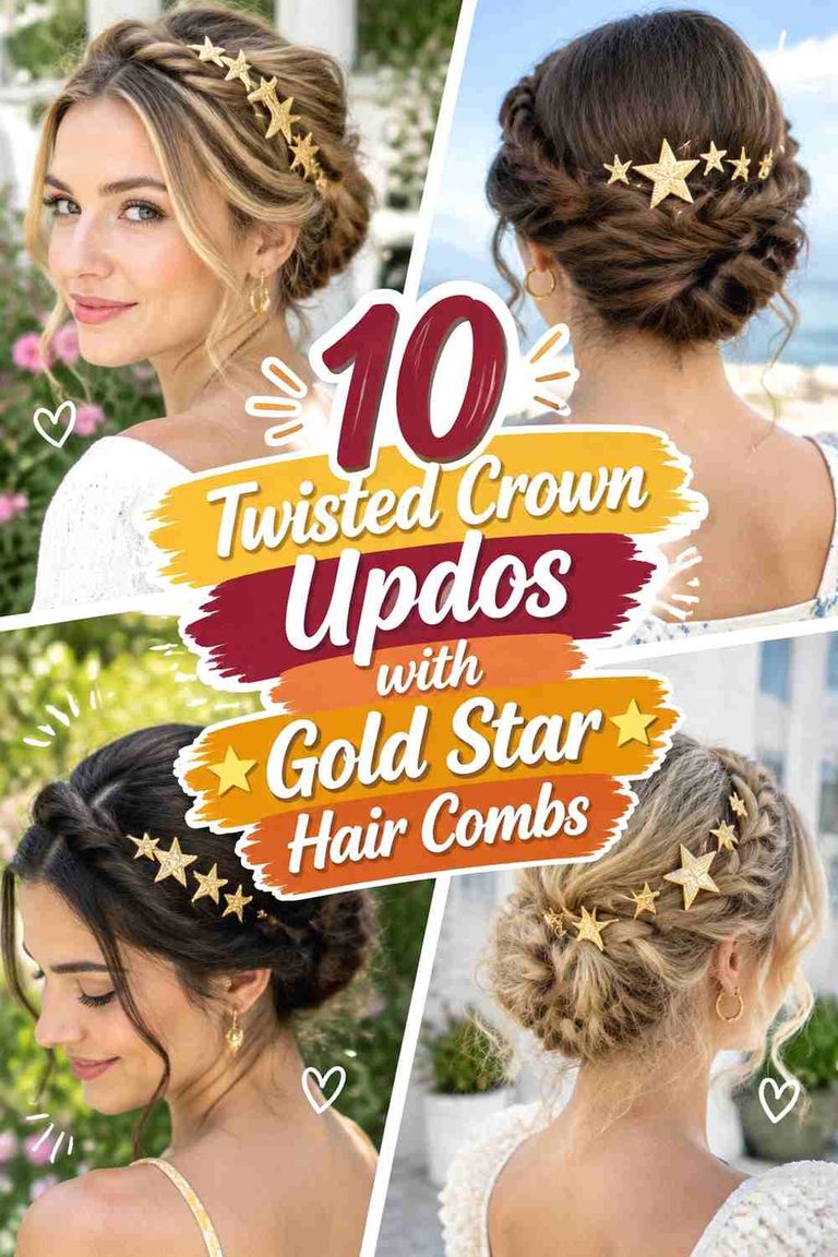 10 Twisted Crown Updos with Gold Star Hair Combs