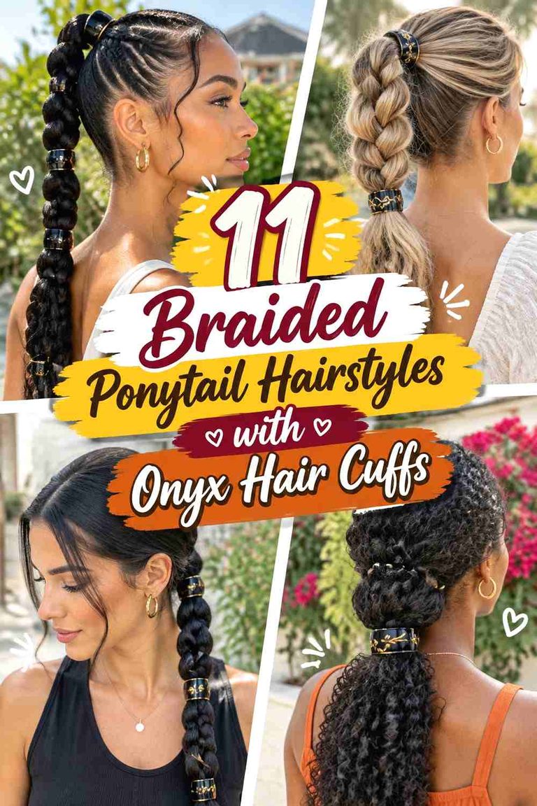 11 Braided Ponytail Hairstyles with Onyx Hair Cuffs