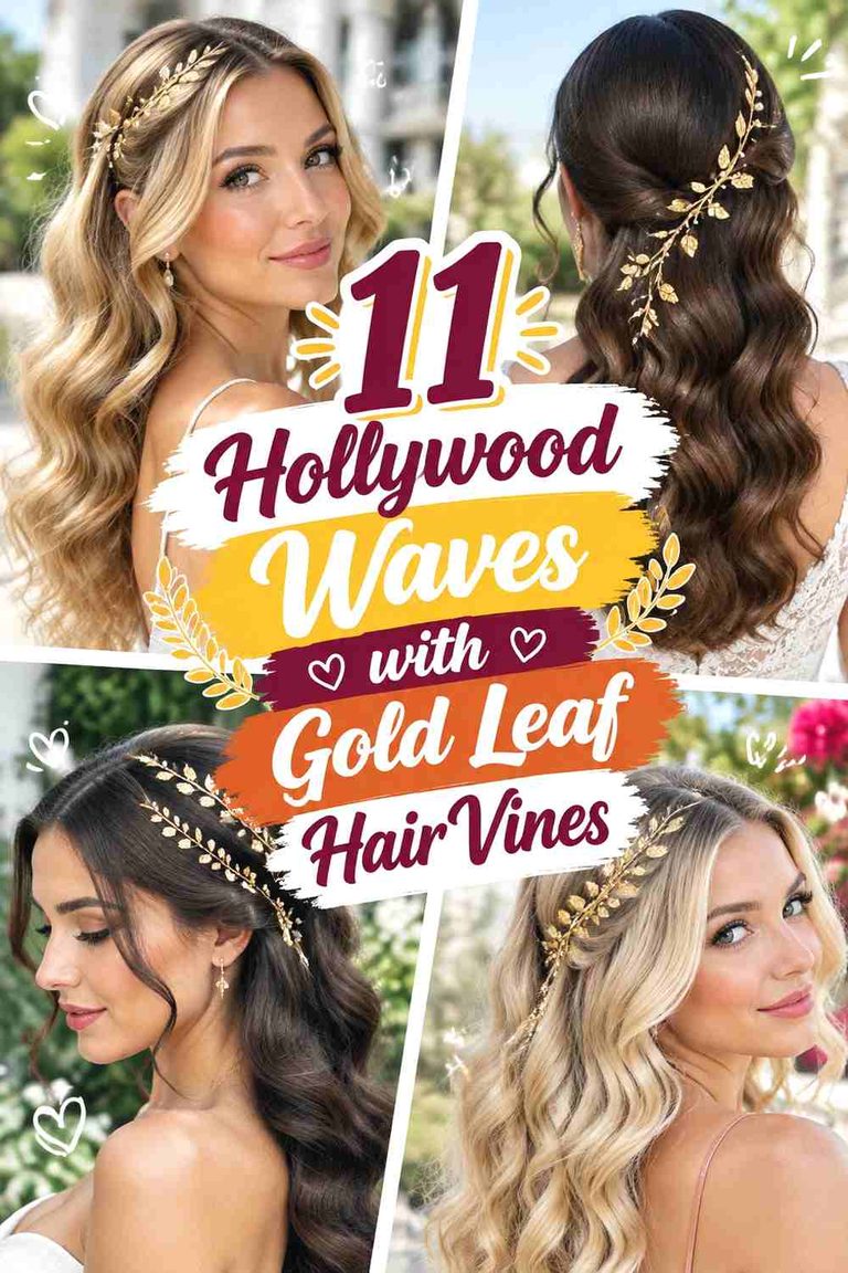 5. 11 Hollywood Waves With Gold Leaf Hair Vines