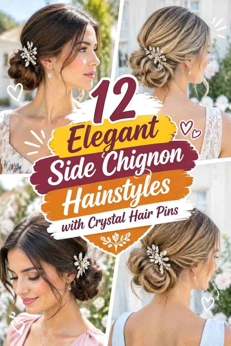 12 Elegant Side Chignon Hairstyles with Crystal Hair Pins