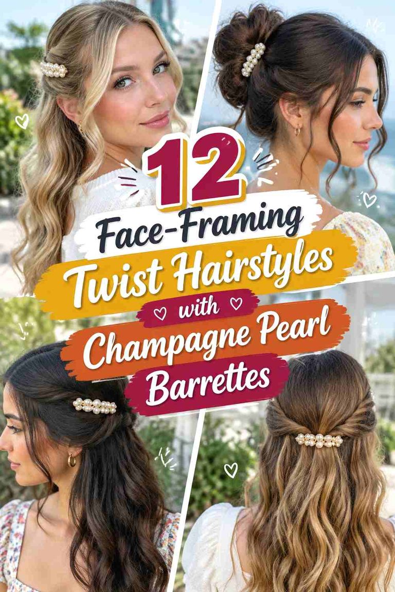 12 Face-Framing Twist Hairstyles with Champagne Pearl Barrettes