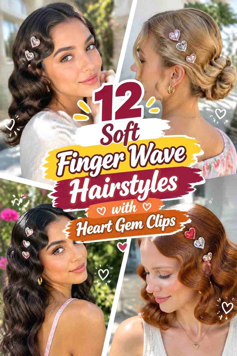 12 Soft Finger Wave Hairstyles with Heart Gem Clips