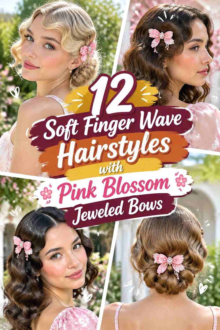 12 Soft Finger Wave Hairstyles with Pink Blossom Jeweled Bows