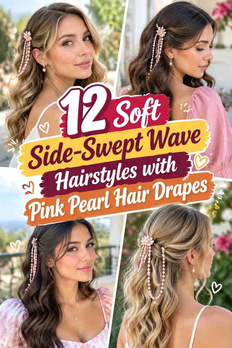 12 Soft Side-Swept Wave Hairstyles with Pink Pearl Hair Drapes
