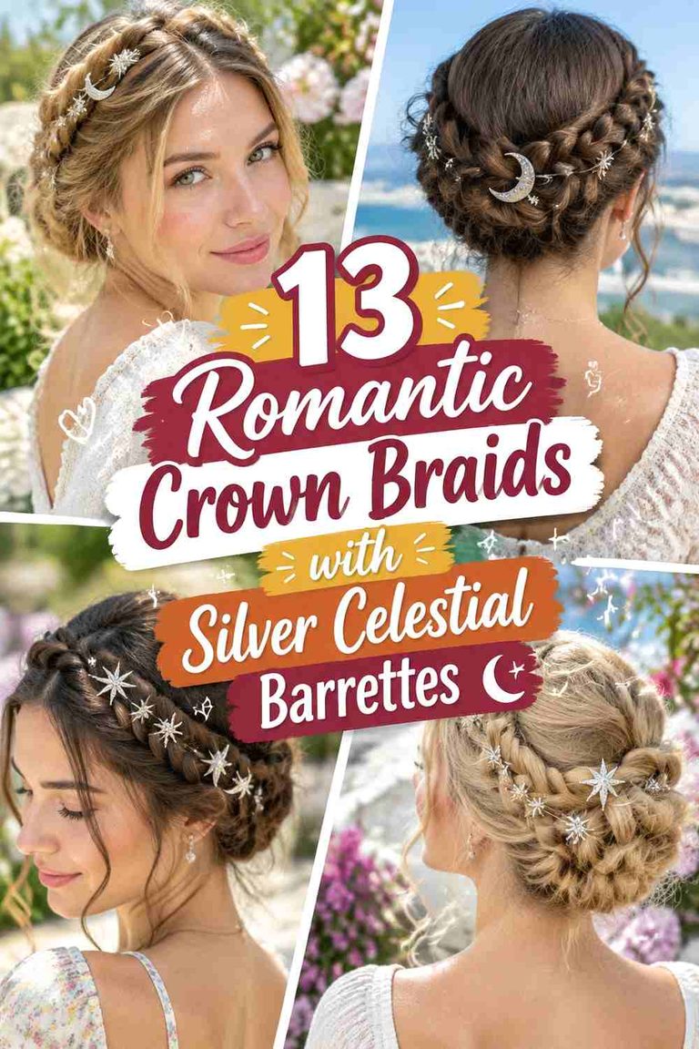 13 Romantic Crown Braids with Silver Celestial Barrettes