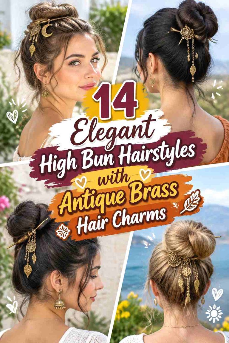 14 Elegant High Bun Hairstyles with Antique Brass Hair Charms