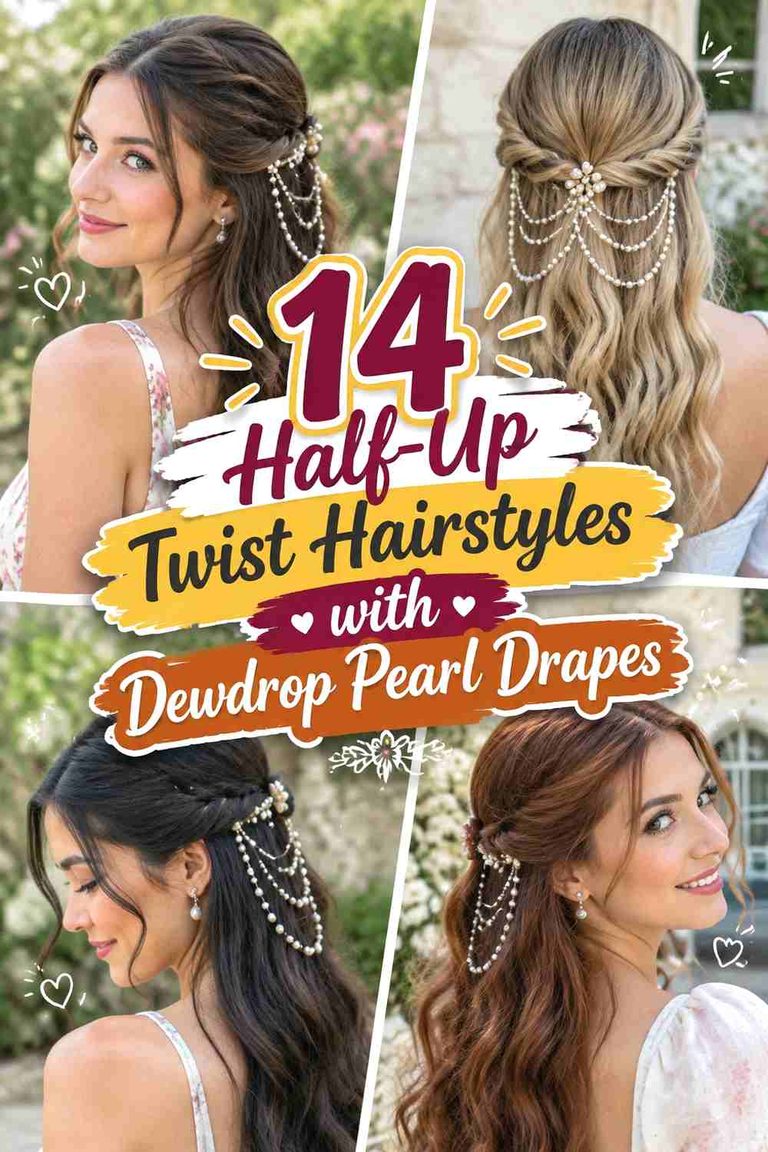 14 Half-Up Twist Hairstyles with Dewdrop Pearl Drapes