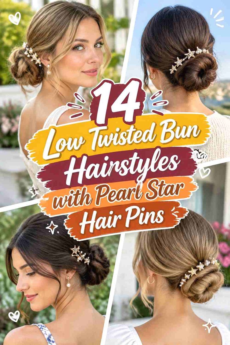 14 Low Twisted Bun Hairstyles with Pearl Star Hair Pins