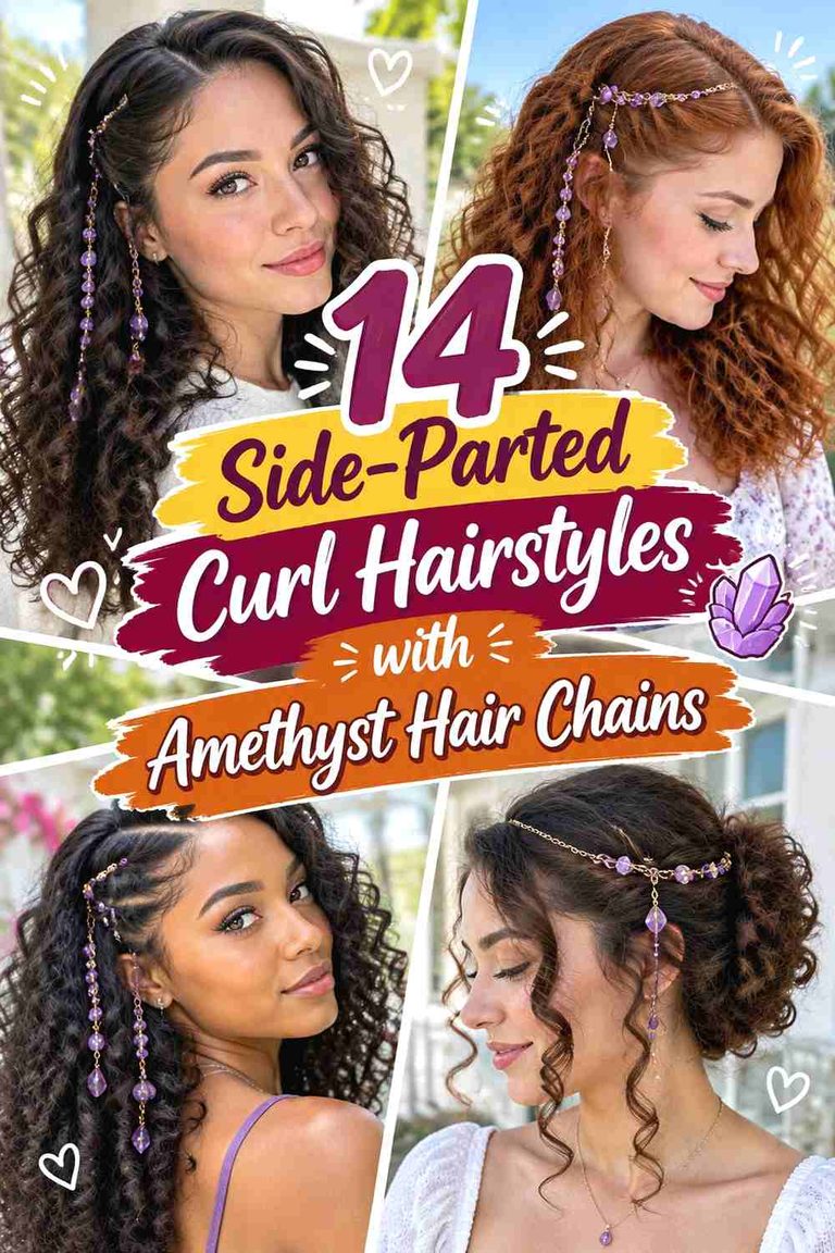 14 Side-Parted Curl Hairstyles with Amethyst Hair Chains