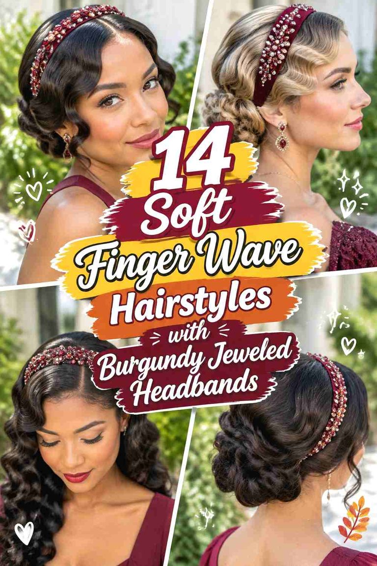 14 Soft Finger Wave Hairstyles with Burgundy Jeweled Headbands