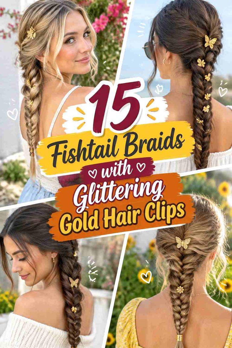 15 Fishtail Braids with Glittering Gold Hair Clips