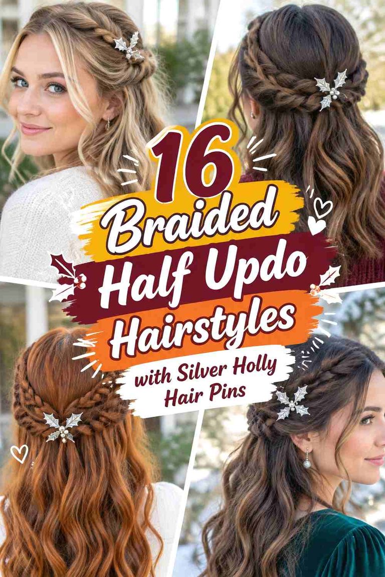 16 Braided Half Updo Hairstyles with Silver Holly Hair Pins