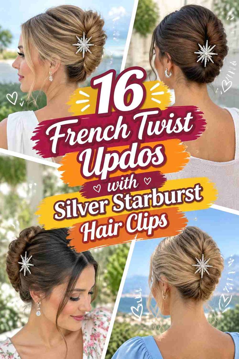 16 French Twist Updos with Silver Starburst Hair Clips
