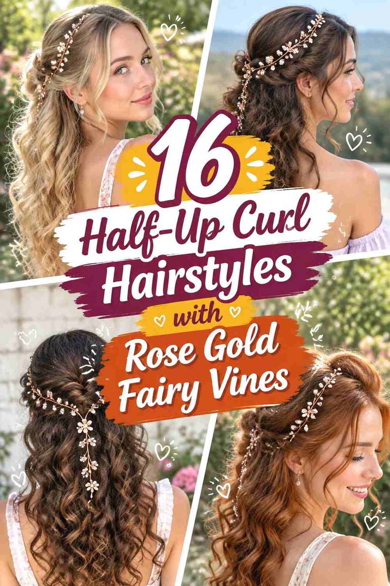 16 Half-Up Curl Hairstyles with Rose Gold Fairy Vines