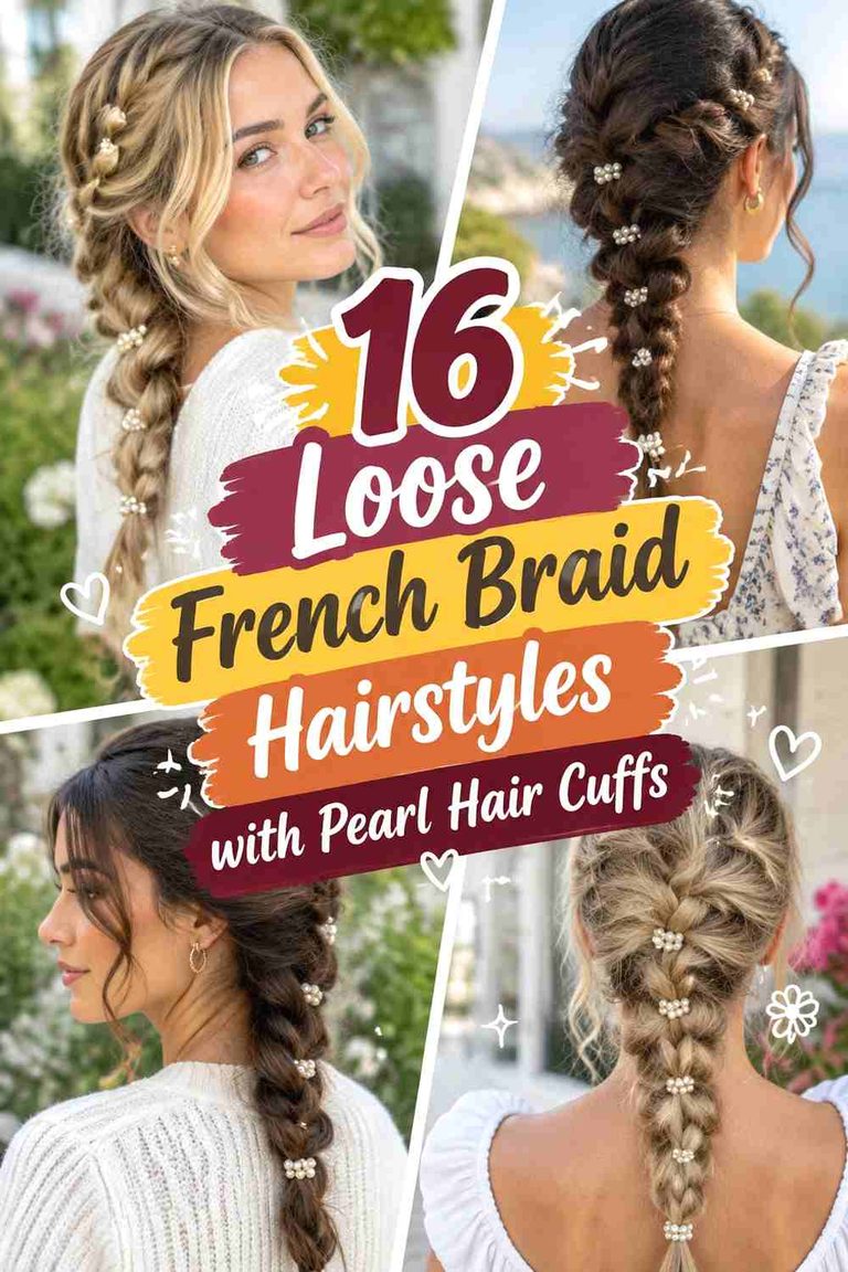 16 Loose French Braid Hairstyles with Pearl Hair Cuffs
