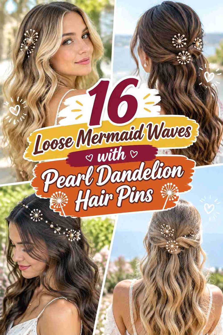 16 Loose Mermaid Waves with Pearl Dandelion Hair Pins