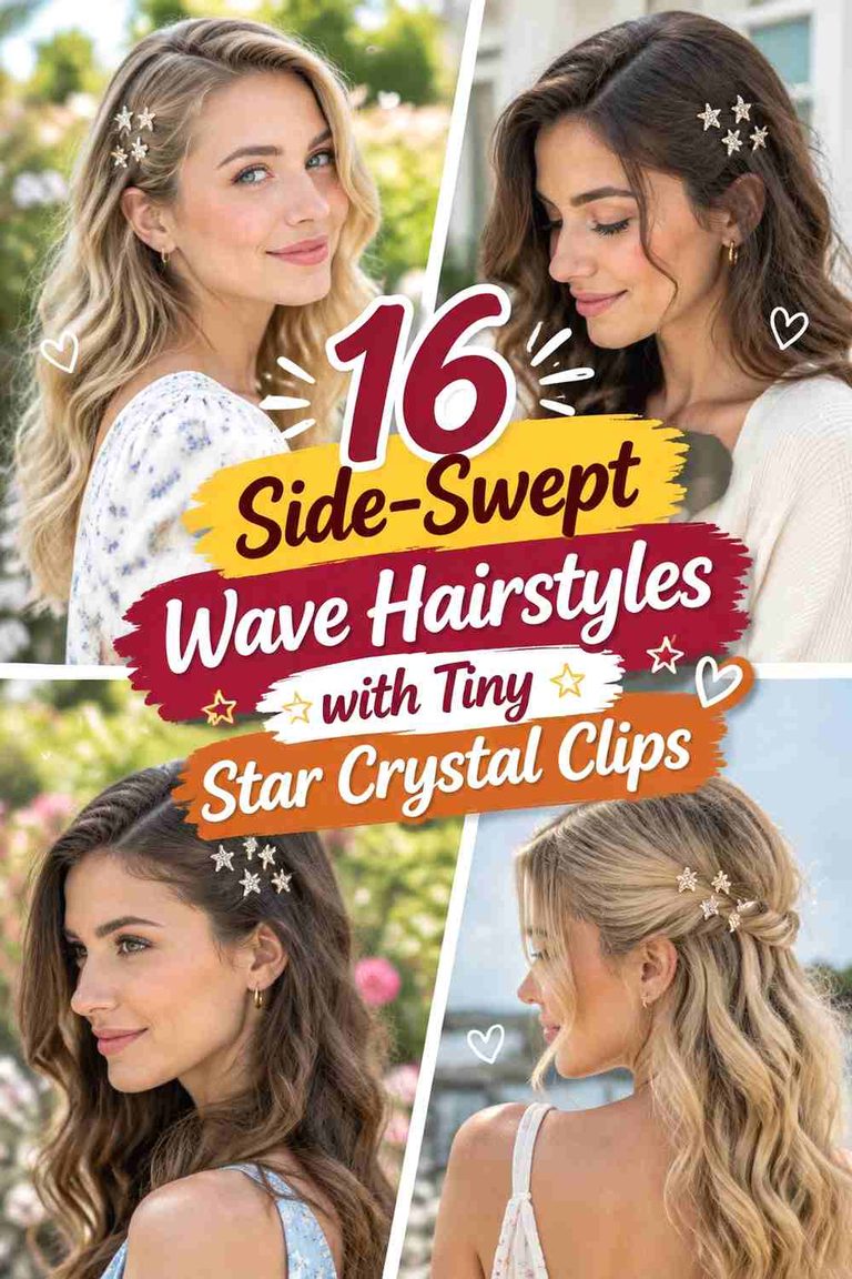16 Side-Swept Wave Hairstyles with Tiny Star Crystal Clips