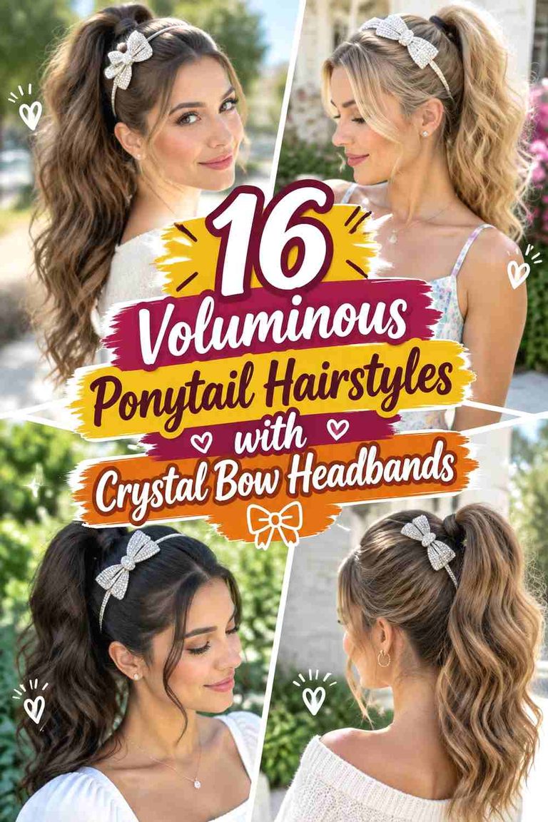 16 Voluminous Ponytail Hairstyles with Crystal Bow Headbands