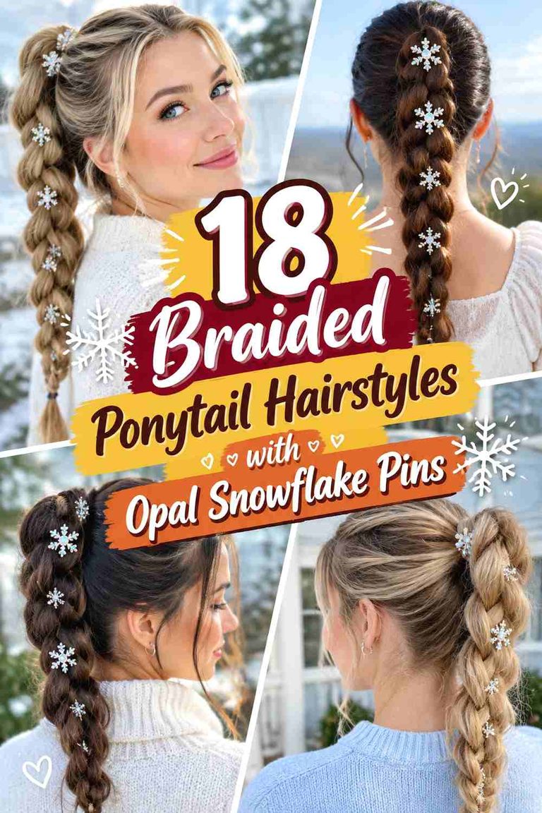 18 Braided Ponytail Hairstyles with Opal Snowflake Pins