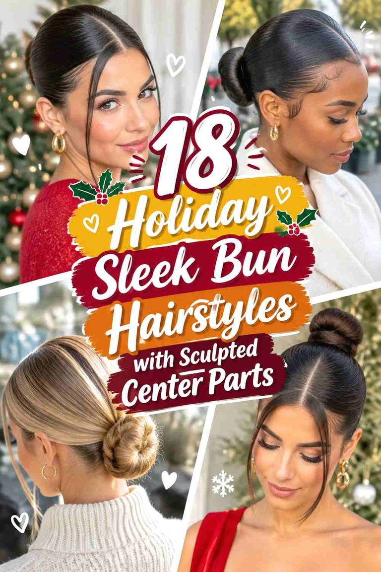 18 Holiday Sleek Bun Hairstyles with Sculpted Center Parts