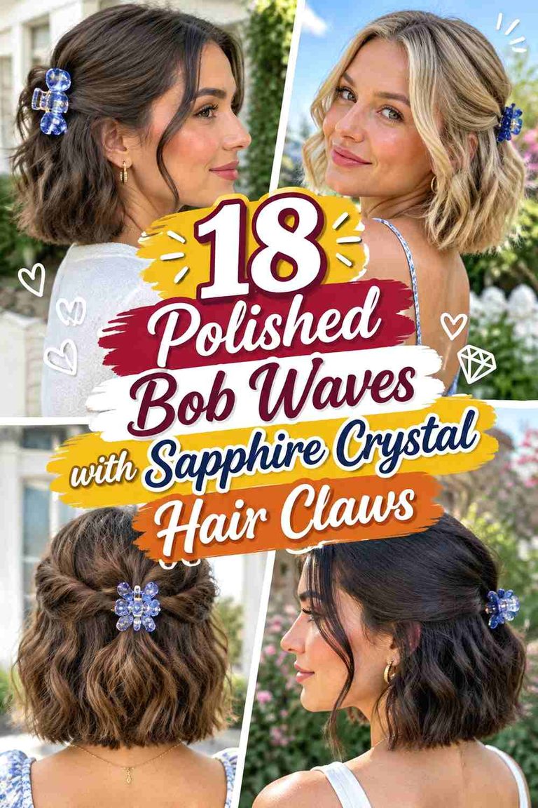 18 Polished Bob Waves with Sapphire Crystal Hair Claws