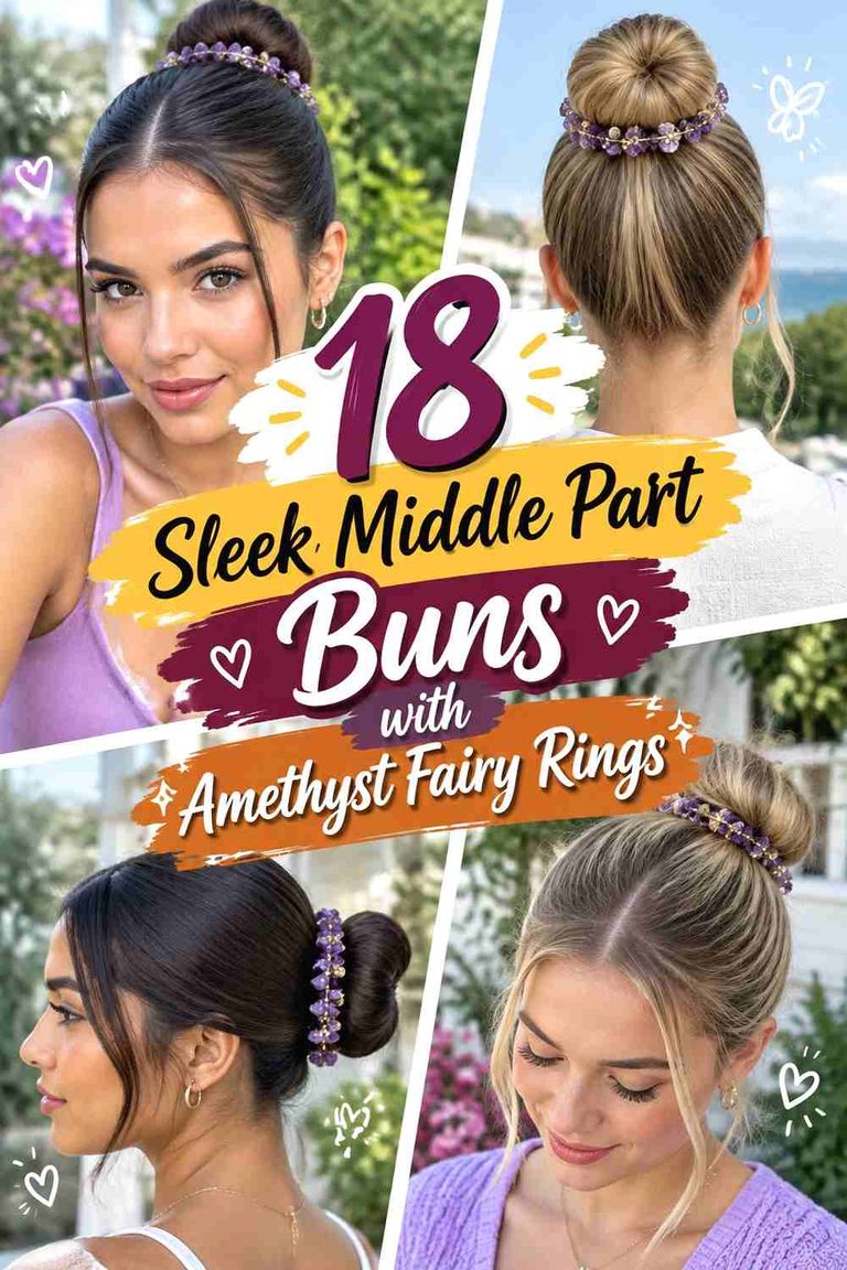 18 Sleek Middle Part Buns with Amethyst Fairy Rings