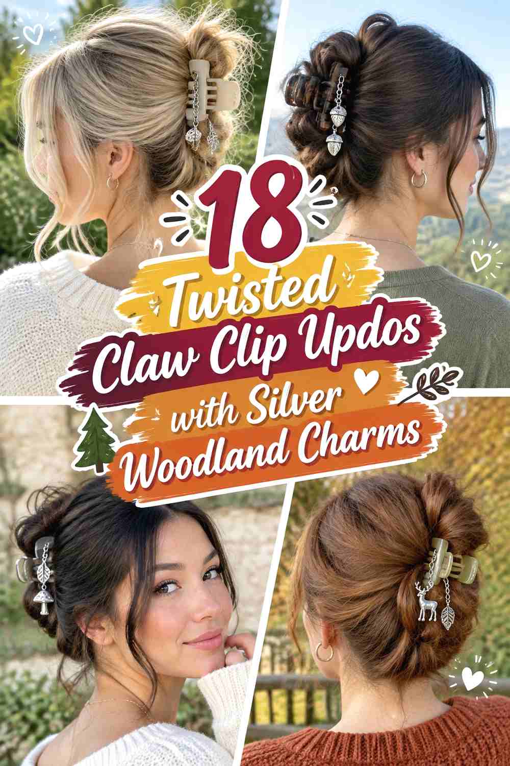 18. 18 Twisted Claw Clip Updos With Silver Woodland Charms