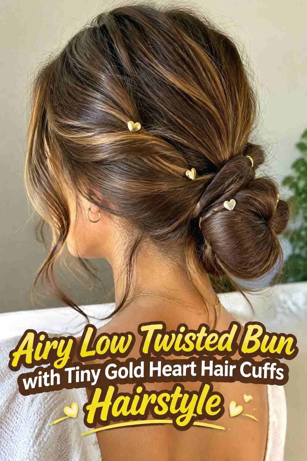 13. Airy Low Twisted Bun With Tiny Gold Heart Hair Cuffs Hairstyle