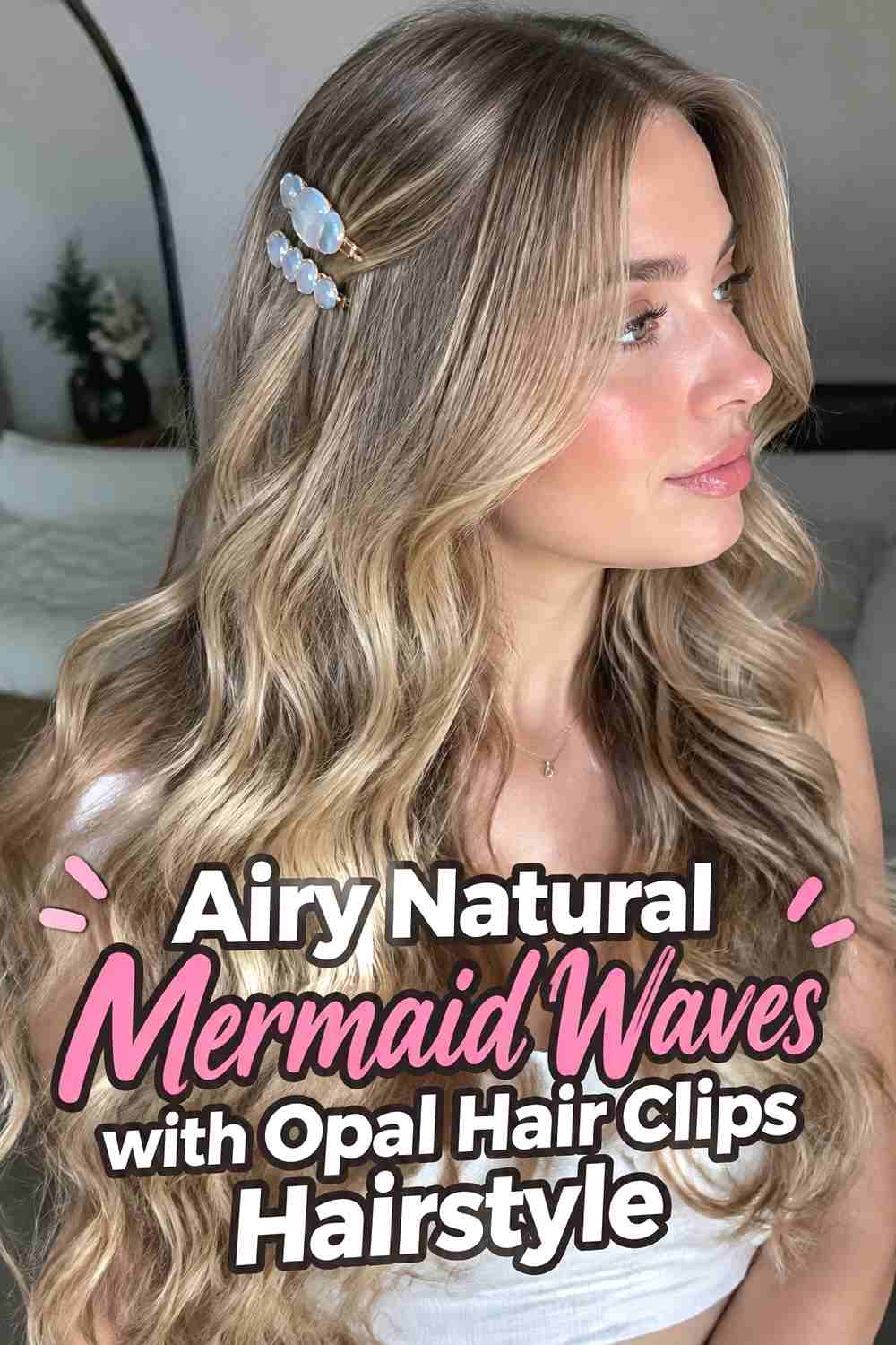 9. Airy Natural Mermaid Waves With Opal Hair Clips Hairstyle