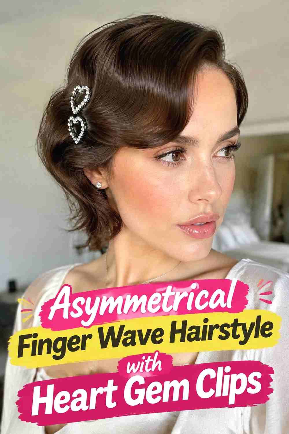7. Asymmetrical Finger Wave Hairstyle With Heart Gem Clips