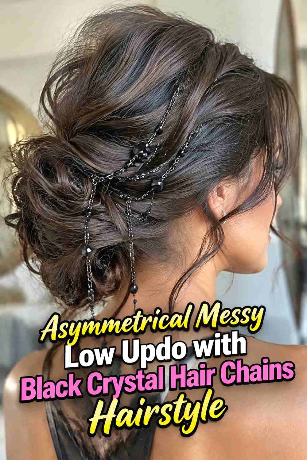 8. Asymmetrical Messy Low Updo With Black Crystal Hair Chains Hairstyle