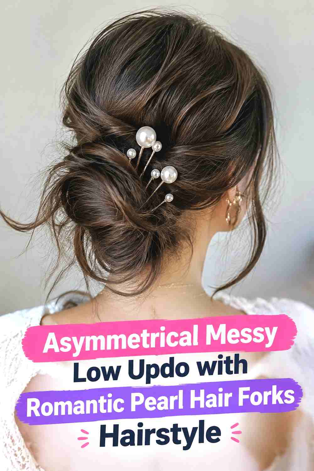 12. Asymmetrical Messy Low Updo With Romantic Pearl Hair Forks Hairstyle