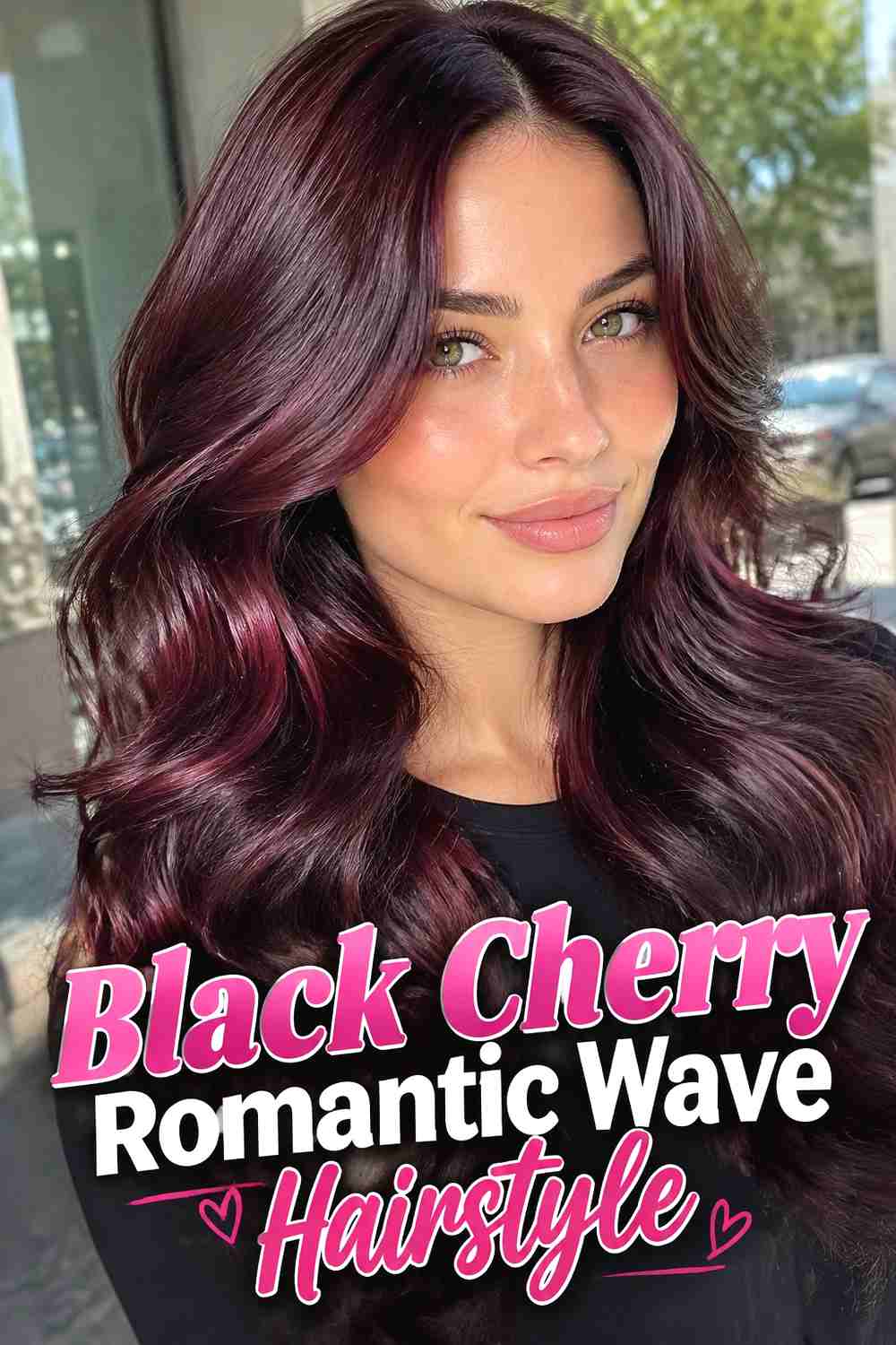 10. Black Cherry Romantic Wave Hairstyle