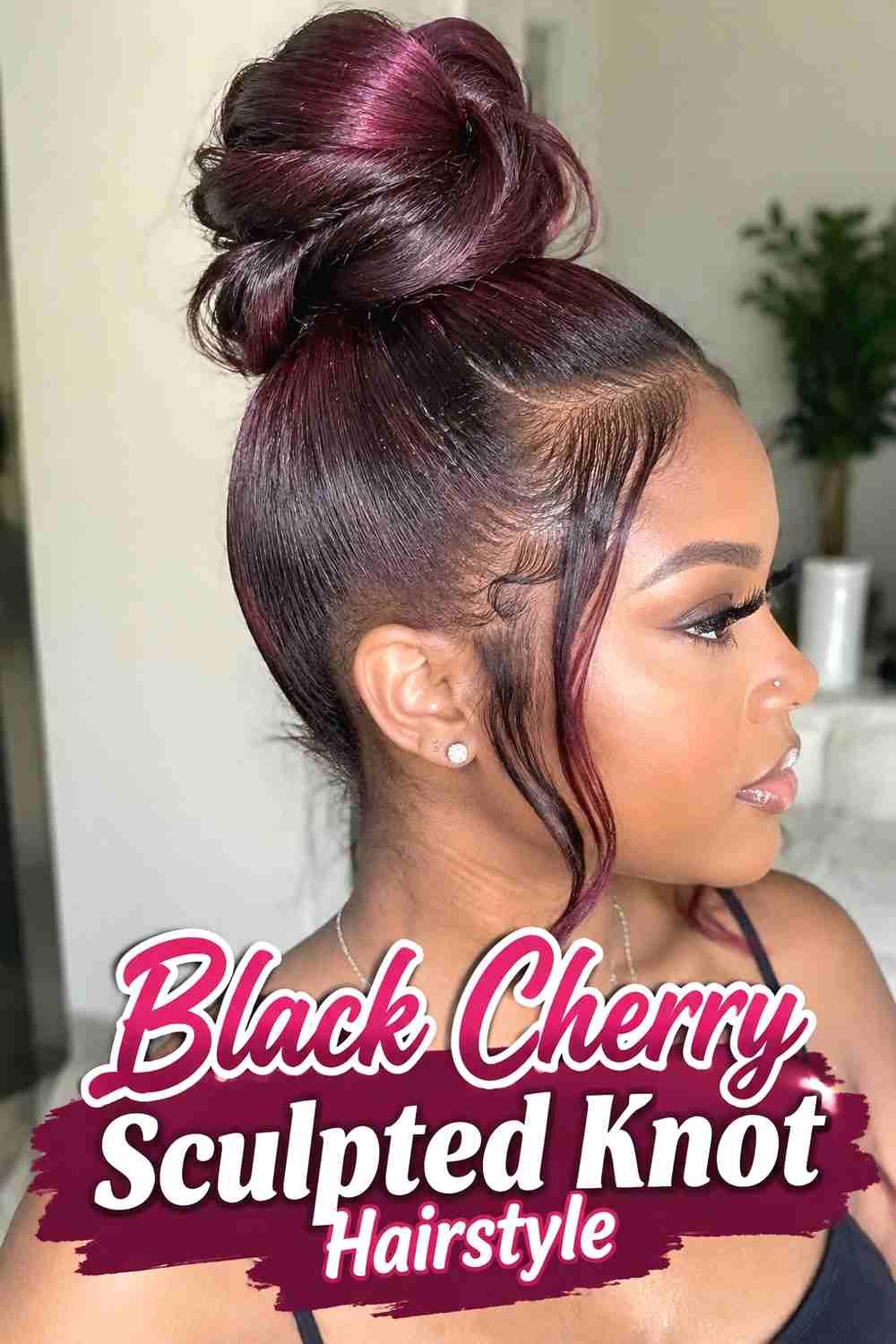 10. Black Cherry Sculpted Knot Hairstyle
