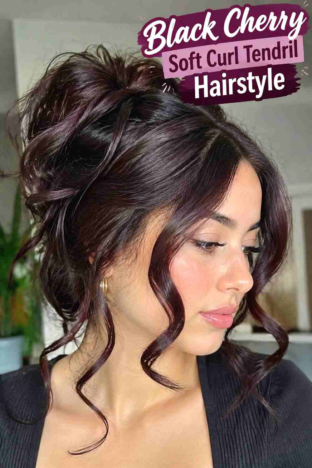 11. Black Cherry Soft Curl Tendril Hairstyle
