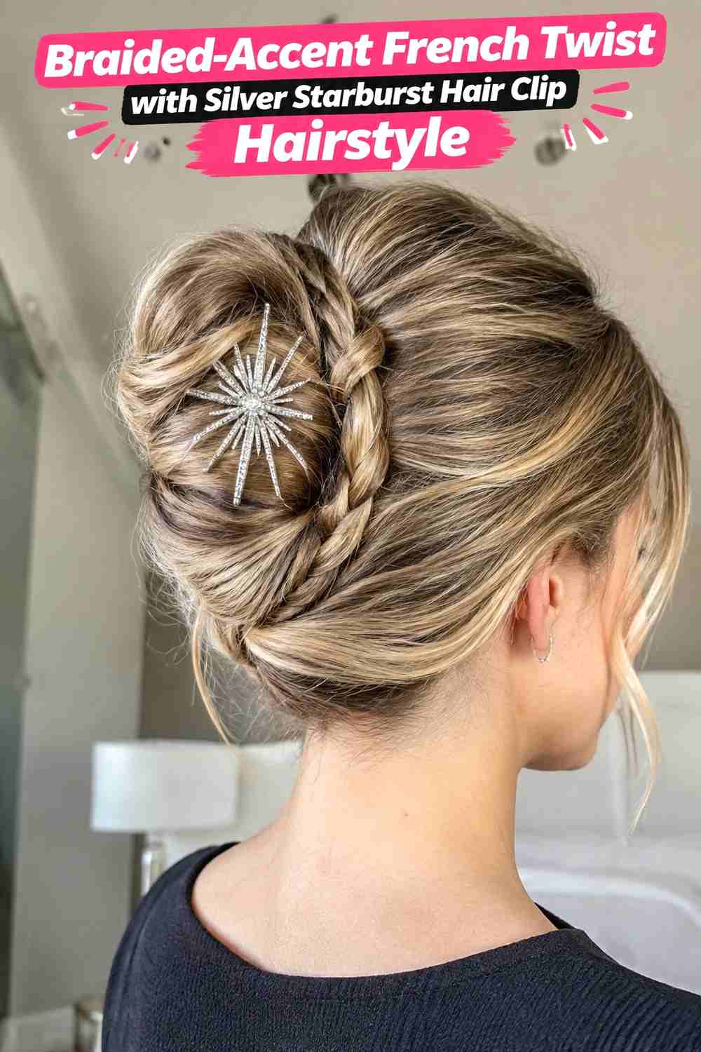 7. Braided Accent French Twist With Silver Starburst Hair Clip Hairstyle