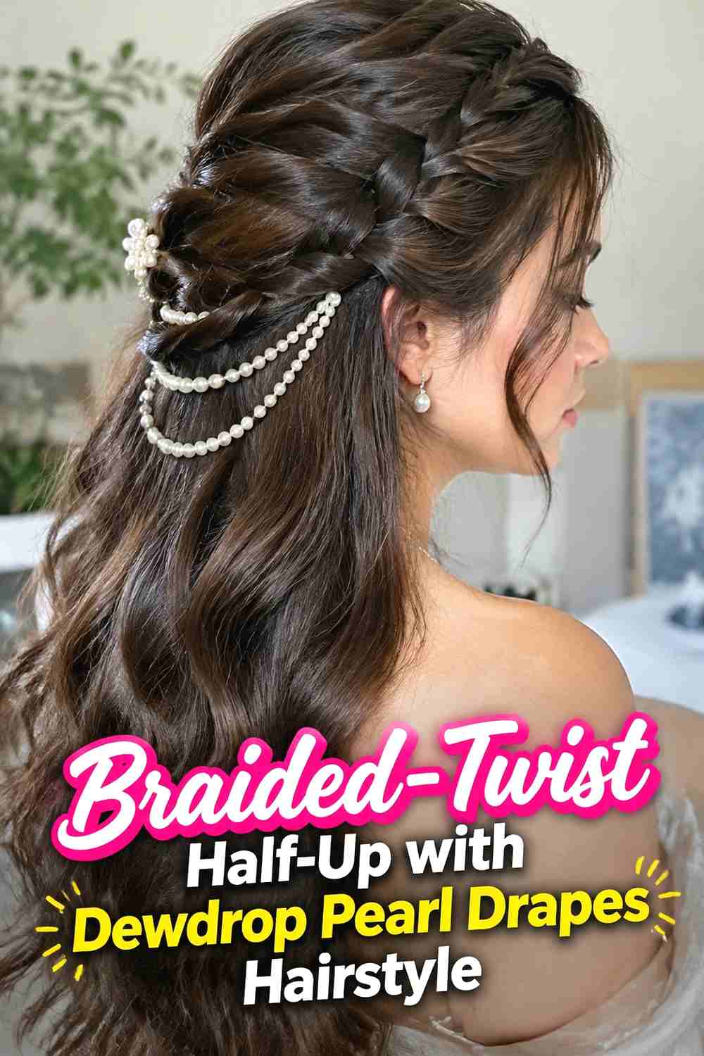 6. Braided Twist Half Up With Dewdrop Pearl Drapes Hairstyle