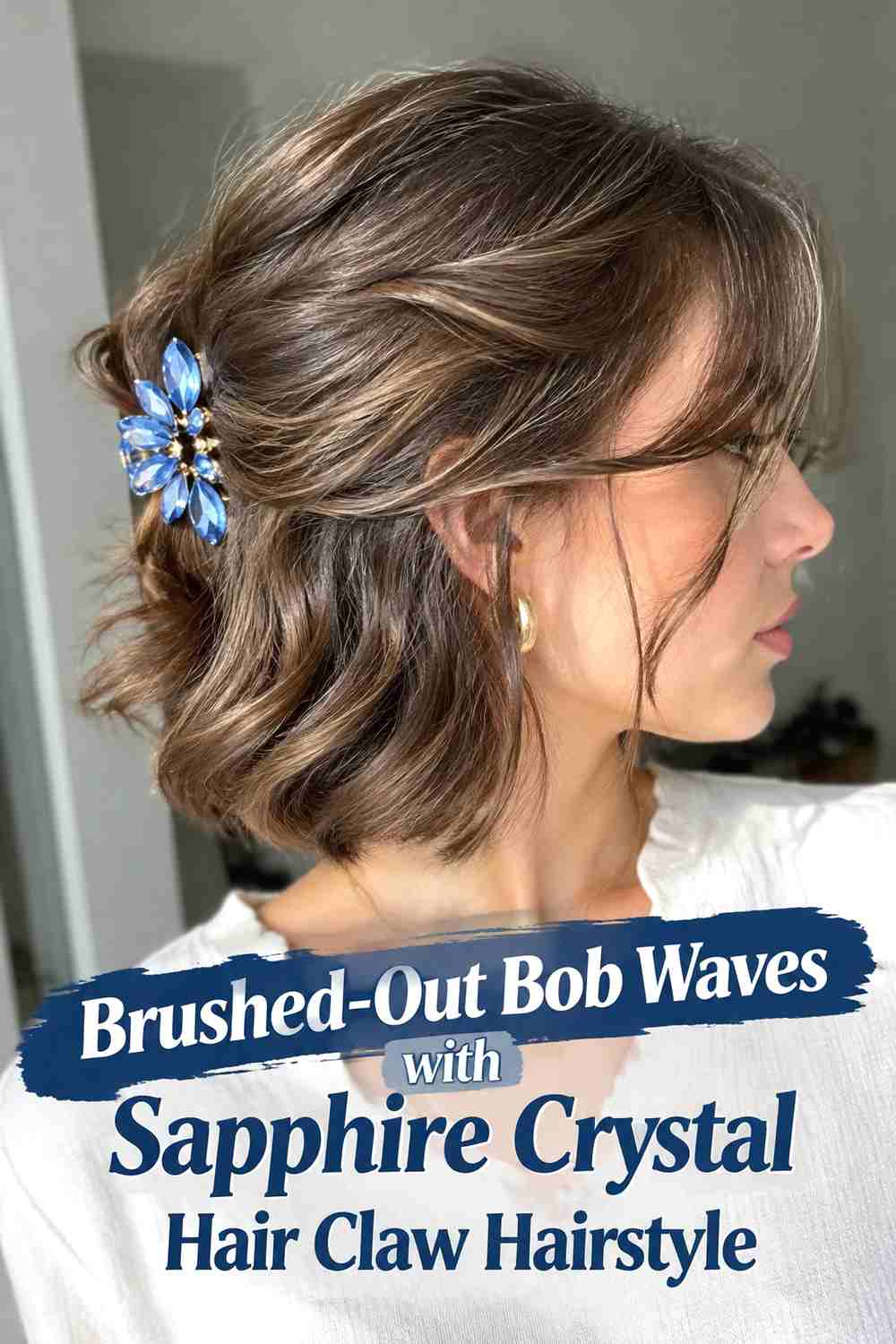 5. Brushed Out Bob Waves With Sapphire Crystal Hair Claw Hairstyle