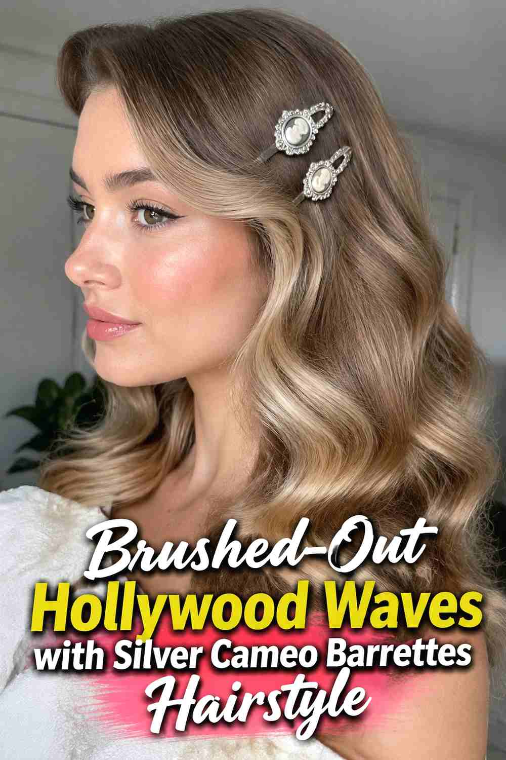 7. Brushed Out Hollywood Waves With Silver Cameo Barrettes Hairstyle