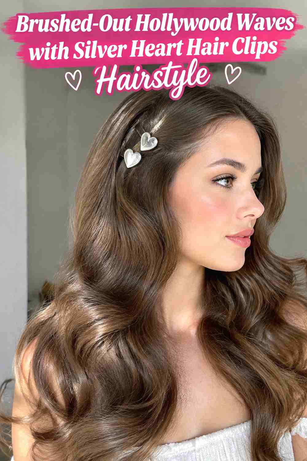 7. Brushed Out Hollywood Waves With Silver Heart Hair Clips Hairstyle