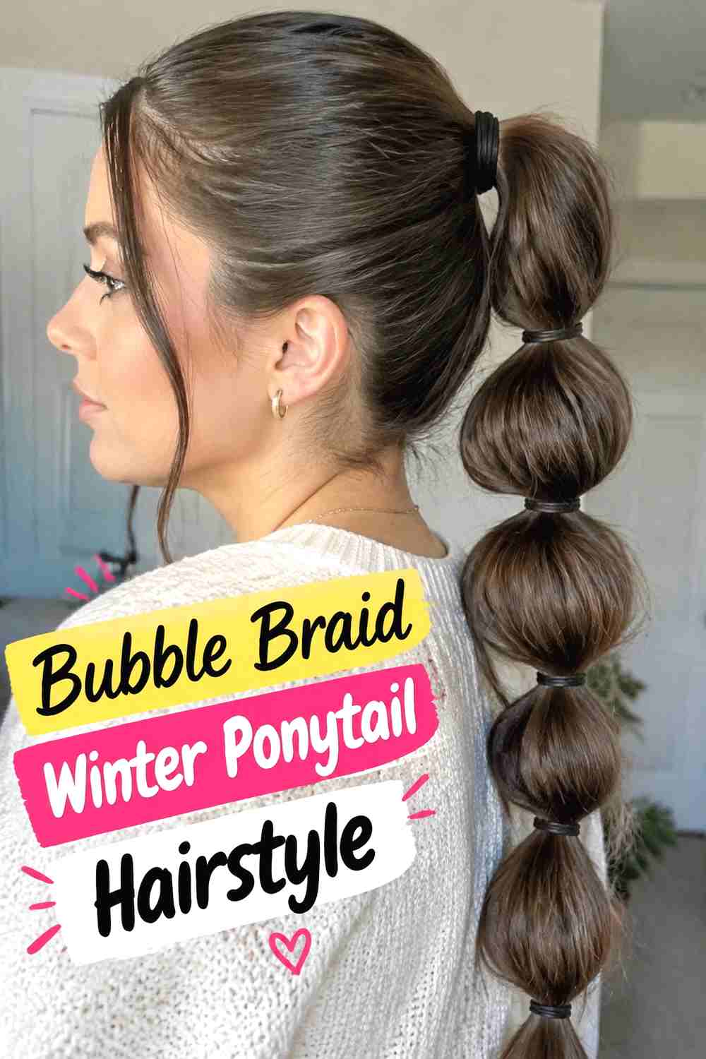 12. Bubble Braid Winter Ponytail Hairstyle