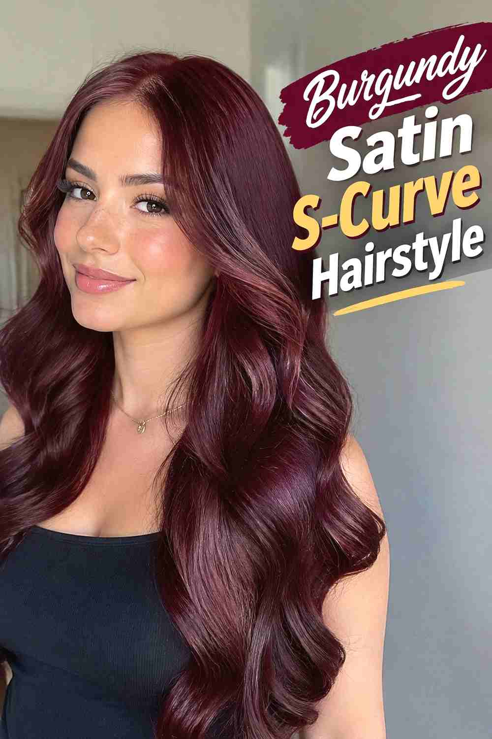 13. Burgundy Satin S Curve Hairstyle
