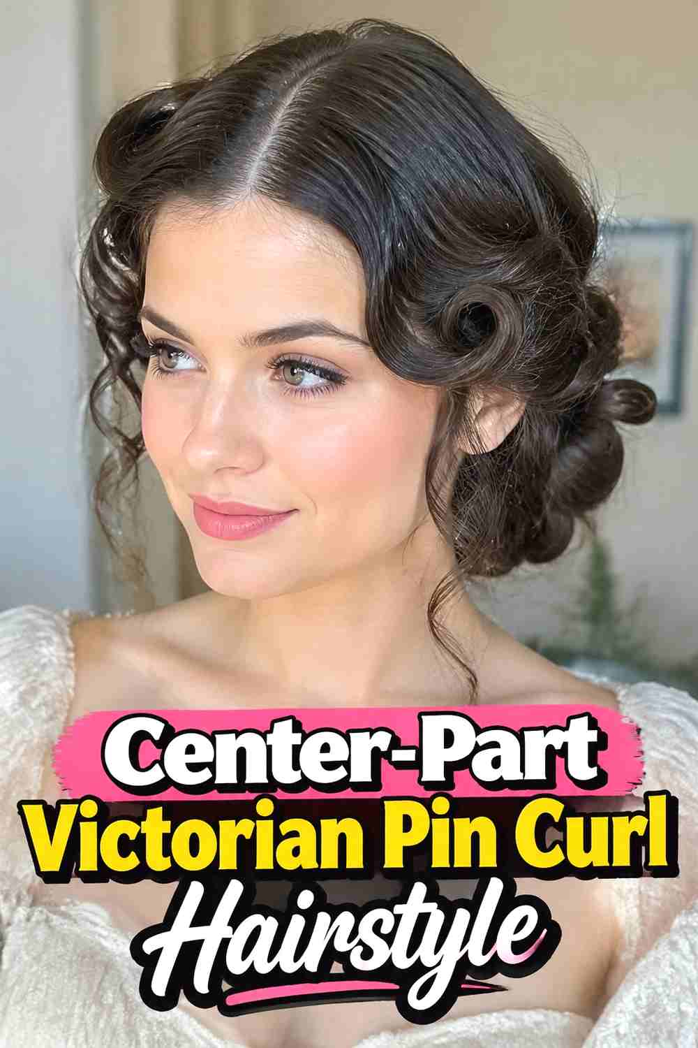 2. Center Part Victorian Pin Curl Hairstyle