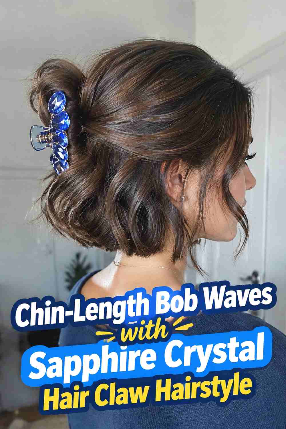 11. Chin Length Bob Waves With Sapphire Crystal Hair Claw Hairstyle