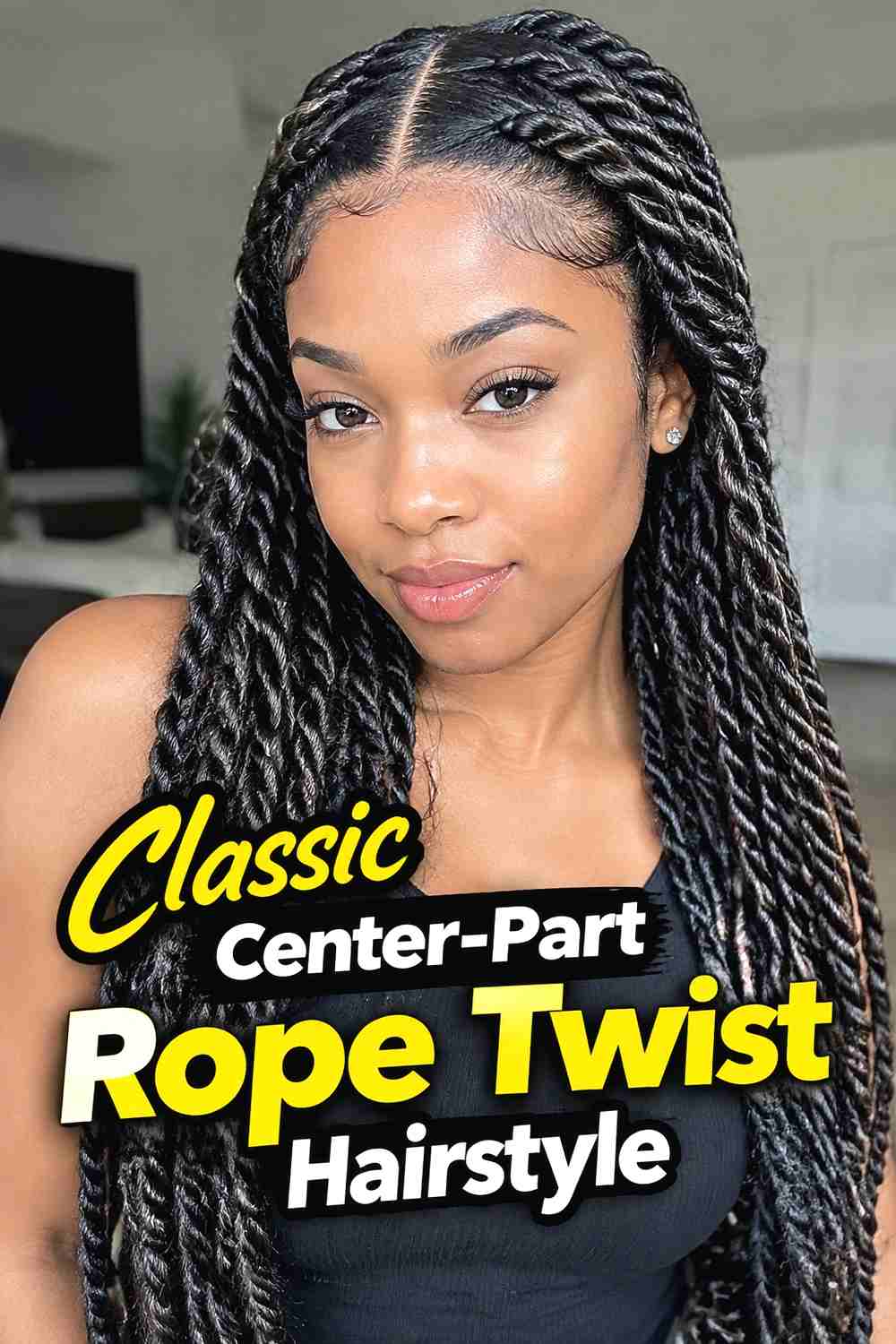 1. Classic Center Part Rope Twist Hairstyle